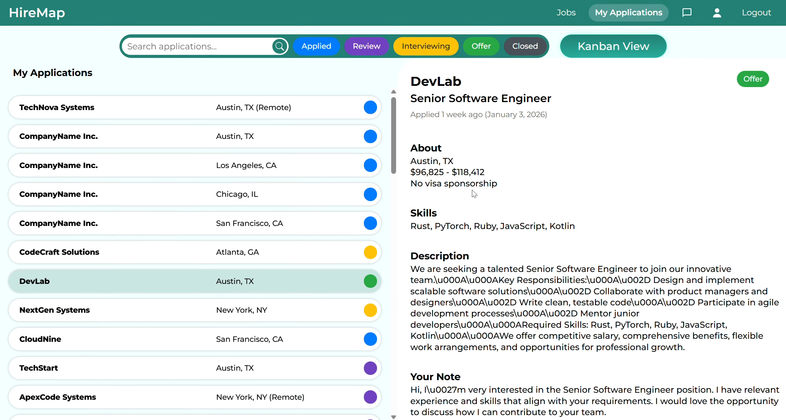Track your applications